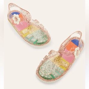 Mini Boden Glitter Jelly Sandals Pink Flower Toddler Size 11 Beach Summer Shoes